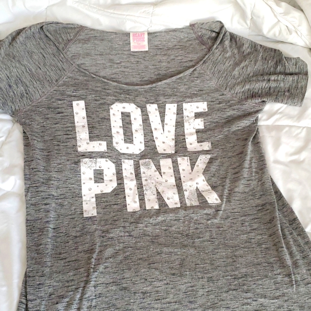Pink, small, gray shirt